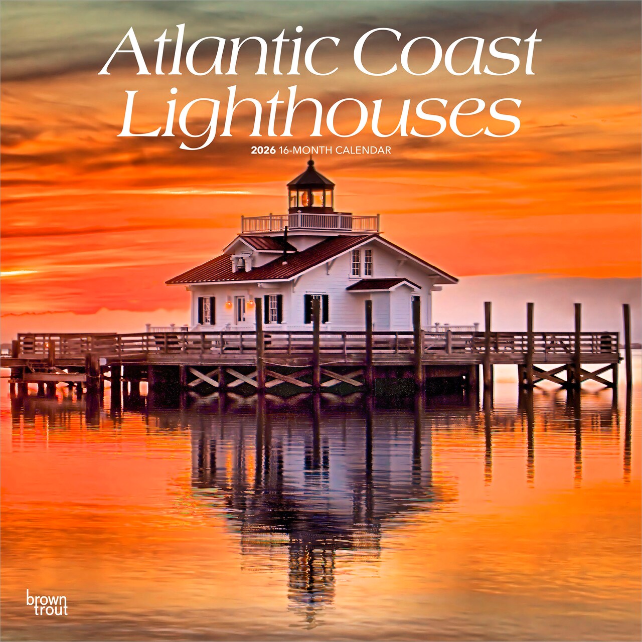 Atlantic Coast Lighthouses | 2026 12 x 24 Inch (Hanging) Monthly Square Wall Calendar | Plastic-Free